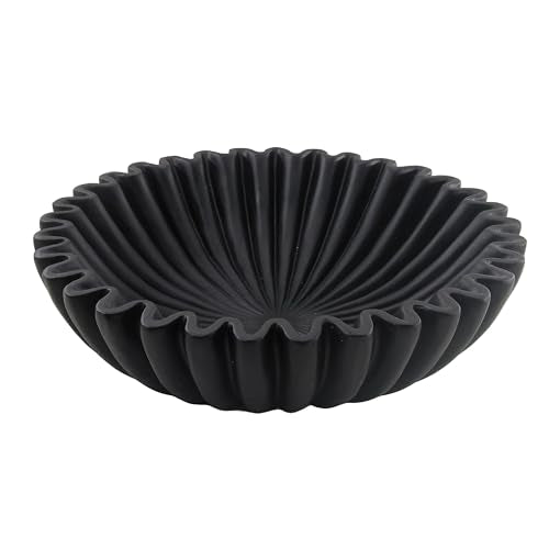 Large Modern Decorative Ruffle Bowl for Home Decor Fruit Bowl Organic Catch All Key Kitchen Entryway Shelf Coffee Table,Black - color: Black