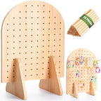 Colingmill 1 Set Keychain Display Stand Wooden Pegboard Display Stand with 25 Pcs Dowel Rods Oval Bracelet Organizer Holder for Jewelry, Craft Shows, Necklace, Selling, 15.75" x 11.81" (Wood) - color: Wood