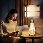 KIVDITZO 27" Alabaster Table Lamps for Living Room, Bedroom Lamps Set of 2 with Night Light, Living Room Lamps with USB A+C Ports, Table Lamp with Linen Shade for Bedside (Bulbs Included) - color: Bronze