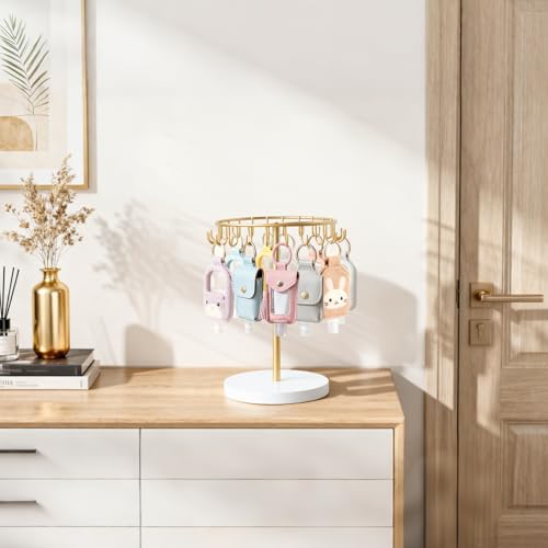 Dahey Keychain Display Stand for Vendor, Metal Bracelet Holder Organizer Hand Sanitizer Keychain Display with 22 Hooks Storage Keychains Bracelet for Study Desk Entryway Decor, Gold