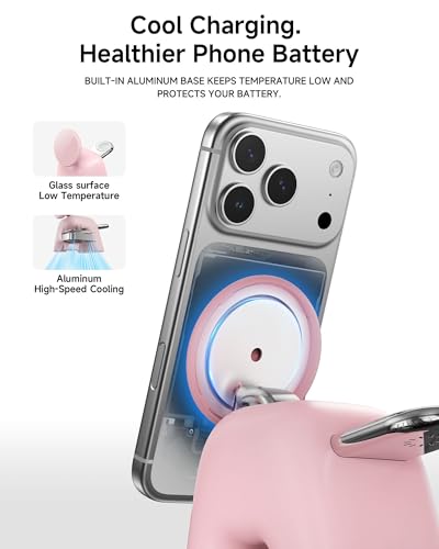 AOK-AOK Foldable Wireless Charging Station, 15W Magnetic Fast Charger Stand for iPhone 17 16 15 14 13 12 Pro Max&Apple Watch&Airpods, 2-in-1 Charger for Home/Office/Travel(30W Adapter Included) - color: Pink