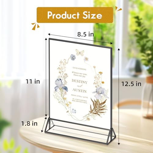 8.5x11 Picture Frame Black Acrylic Sign Holder Double-Sided Display Stand for Wedding Signs Table Numbers Menu Holders， Pack of 3
