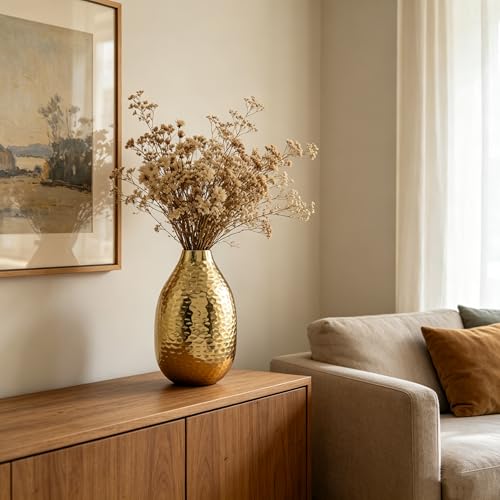 Hosley's 8.75" High Gold Finish Hammered Metal Vase. Ideal Gift for Floral Arrangements Weddings, Special Events, Aromatherapy,Spa, Reiki, Meditation O4 - color: Gold 5