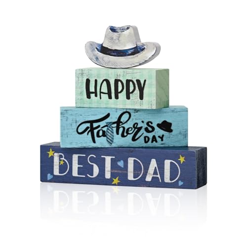 Smile Happy Father's Day Wooden Table Decor Best Dad & Cowboy Hat Desktop Signs Tabletop Decorations for Home Office Shelf - Gift for Dad, Husband, Grandpa - style: Father
