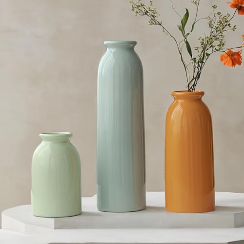 10.4 inches Tall Decorative Ceramic Vase Set, 3 Pieces, Nordic Modern Boho Style, White, for Home Decor (Colorful) - color: Colorful