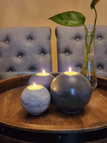 Concrete Sphere Tea Light Holder - Minimalist Centerpiece - Candle Holder - Modern Interior Design (Firestone Orange, Set of 3 Sizes) - color: Firestone Orange, size: Set of 3 Sizes