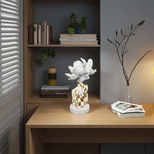 Lescafita White and Gold African Woman Sculpture – Elegant Resin Figurine with Floral Headpiece, Modern African Art Statue for Home Decor, Cultural Figurine Gift for Women - color: 104-white