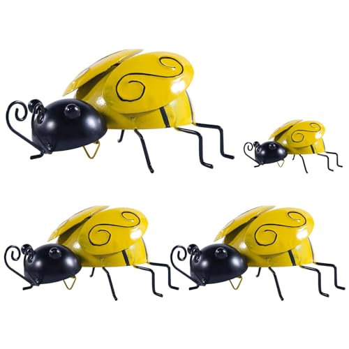 OBTANIM 4 Pack Cute Metal Bee Garden Wall Art Decorative Yard Hanging Decorations Outdoor Lawn Wall Sculptures - style: Metal Bee