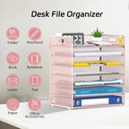 7 Tier Paper Organizer - Mesh Desktop File Holder with Handles for Office School Desk, Black (Pink) - color: Pink