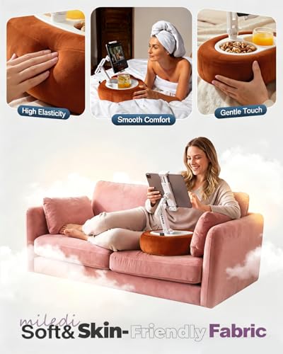Miledi Tablet Pillow Stand, Compatible with 5"-12.9" Kindle, iPad, Phone/Tablet, 360° Rotating Phone Holder for Bed, Soft Plush Fabric, Detachable Bowl, Reading and Relaxation on Bed, Terracotta - color: Terracotta