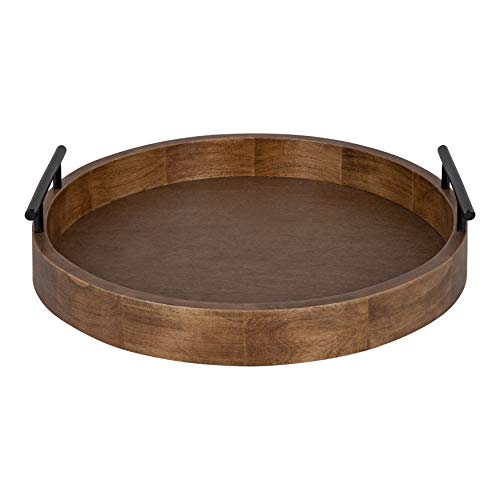 Kate and Laurel Lipton Modern Round Wood Decorative Tray, 18" Diameter, Rustic Brown and Black, Decorative Accent Tray for Storage and Display - color: Natural, size: 18"