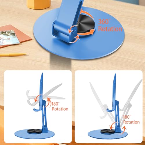 Universal Metal Cell Phone Stand, Multi-Angel Adjustable 360° Rotation Non-Slip Metal Phone Stand Compatible with iPhone 17 16 Pro Max and All Smartphones (Blue) - color: Blue