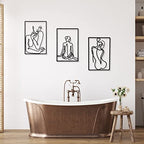 CHENGU 3 Pieces Metal Minimalist Abstract Woman Wall Art Line Drawing Wall Art Decor Single Line Female Home Hanging for Kitchen Bathroom Living Room - style: Elegant Body