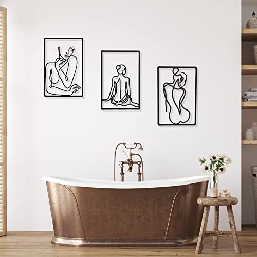 CHENGU 3 Pieces Metal Minimalist Abstract Woman Wall Art Line Drawing Wall Art Decor Single Line Female Home Hanging for Kitchen Bathroom Living Room - style: Elegant Body