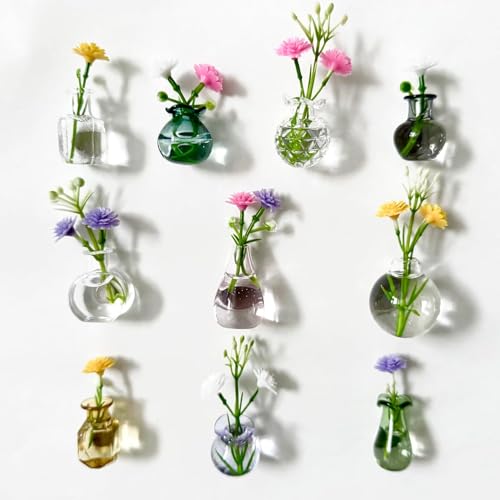 20pcs Cute Mini Vase Magnets for Fridge, Tiny Magnetic Flower Glass Vases Refrigerator Accessories, Funny Aesthetic Plant Pot Magnets for Locker Office Kitchen Decoration (20pcs) - color: 20pcs