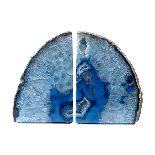 Nature’s Decorations Blue Agate Bookends – A Quality, Heavy Duty Geode Bookends for Shelves, Decorative Crystal Book Ends, Home Decor Gift for Mom (6–8 lbs) - color: Blue, size: A Grade 6 - 8 Lbs