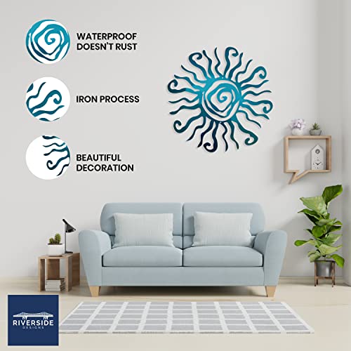 Wacky Sun Metal Wall Art Indoor/Outdoor Decor - 18" Teal Rust Proof Wall Sculpture - Made in USA - Ideal for Bedroom, Garden, Home, Patio and Farmhouse - color: Teal, size: 18"L x 18"W