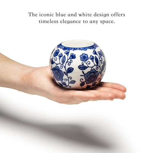 One Pair Classic Celadon Tealight Holder Set, Chinoiserie Blue and White Porcelain from Jingdezhen, Candle Holder for Housewarming Gifts and Home Decoration (W 3.54 in x H 2.76 in)