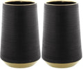 CosmoLiving by Cosmopolitan Porcelain Ceramic Decorative Vase Ribbed Centerpiece Vase with Gold Accents, Flower Vase for Home Decoration 5" x 5" x 8", Black (Pack of 2) - size: 5" x 5" x 8" (Pack of 2)