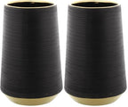 CosmoLiving by Cosmopolitan Porcelain Ceramic Decorative Vase Ribbed Centerpiece Vase with Gold Accents, Flower Vase for Home Decoration 5" x 5" x 8", Black (Pack of 2) - size: 5" x 5" x 8" (Pack of 2)
