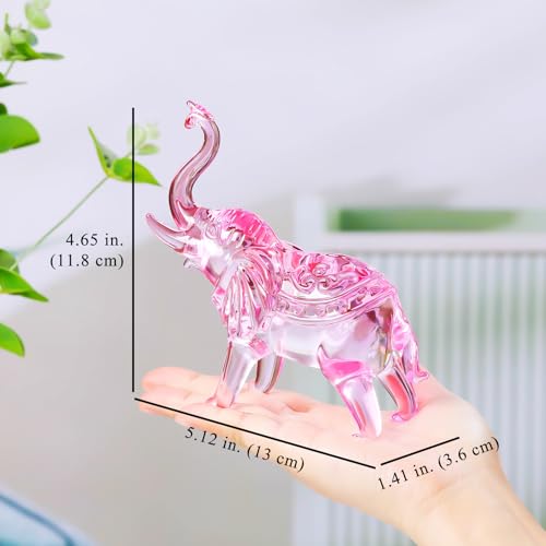 YWHL Pink Crystal Elephant Figurine Gifts for Elephant Lovers, Glass Animals Statue Decor, Handmade Art Collectible Decoration for Home Table Centerpiece - color: Pink