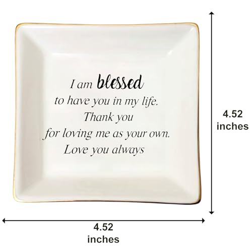 Jewelry Dish Tray Ceramic Trinket Dish I Am Blessed To Have You In My Life,Thank You For Loving Me As You Own Bonus Mom Gifts Step Mom Birthday Gifts Step Daughter Gifts - style: Thank you for loving me as your own.