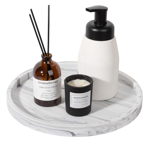 Silicone Bathroom Tray Round Vanity Tray Decorative Soap Holder Kitchen Countertop Organizer Coffee Table Decor for Candle, Perfume, Plant, 10 Inch, Marble Grey - color: Marble Grey, size: 10"