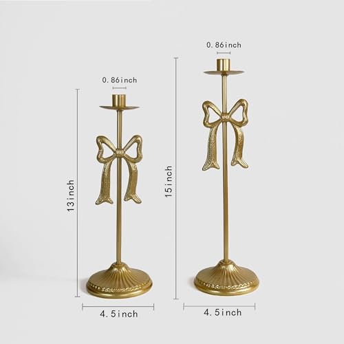 Bow Taper Candle Holders, Set of 2 Candle Stick Holders Set, Modern Decorative Centerpiece for Table Mantel Wedding Housewarming Gift (Vintage Gold) - color: Vintage Gold