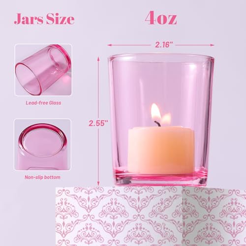 LETINE Pink Votive Candle Holders Set of 36 - Elegant Glass Tealight Candle Holder for Wedding Centerpiece Table Decorations - Ideal Pink Centerpieces for Centerpieces, Graduations, and Bridal Showers - color: Pink