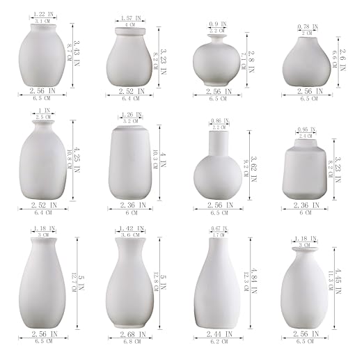 White Bud Vases Set of 12, Small Ceramic Vase in Bulk, Mini Pottery Vases for Pampas Grass Clay Vase for Wedding Table Centerpieces Decoration Modern Boho Rustic Home Decor DIY Gift - color: B-small Ceramic Vases-12pcs