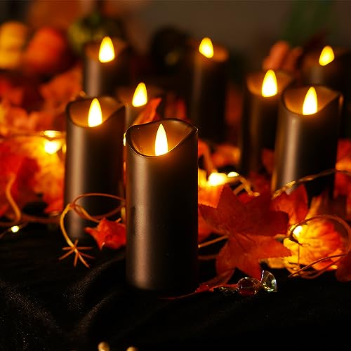 Homemory Black Flameless Candles, Halloween Candles, Battery Operated Candles, LED Pillar Candles with Remote Control and Timers, Set of 9 - color: Black