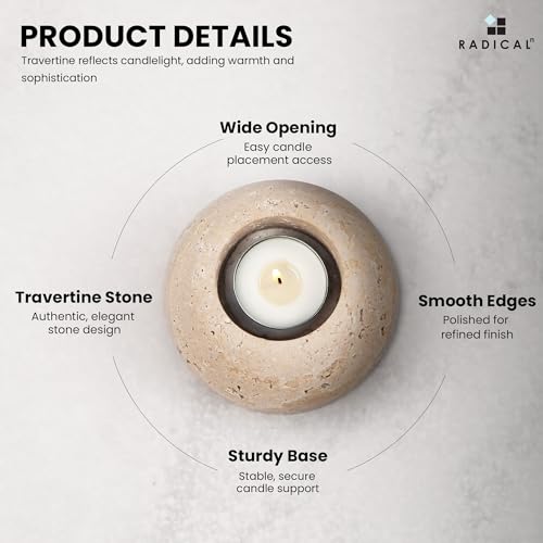 Radicaln Marble Tealight Candle Holder 4" Inch Travertine Handmade Decorative Votive Candle Holder for Home Decor, Elegant Set of 3 Mini Candle Holders & Marble Taper Holder for Housewarming - color: Travertine
