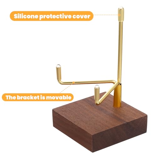 Sibba Adjustable Metal Arms Display Stand with Walnut Base Small Display Easel Holder Crystal Displays Stand Home Décor Accents Rack for Geodes Fossils Rocks Small Plates Photos (3.15x1.97x0.59 in)