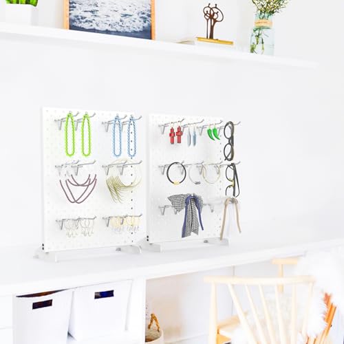 WALMANN Metal Tabletop Pegboard Display Standing Pegboards for Craft Shows, 12" x 16" Countertop Peg Board with Hooks for Jewelry & Accessories (Cream-White Pegboard with Hooks) - style: Cream-White Pegboard with Hooks