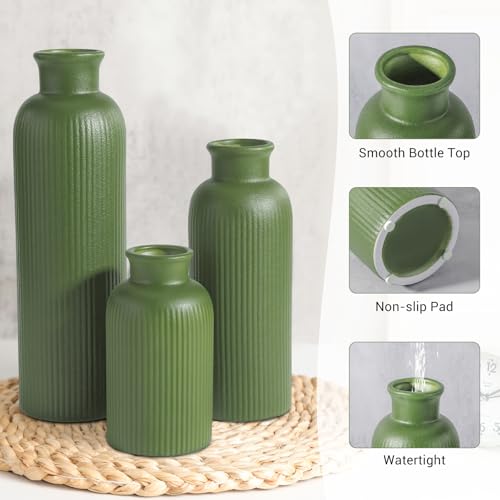 Small Sage Green Ceramic Vase Set of 3, Boho Modern Flower Vase Room Decor, Farmhouse Decor, Vases for Your Kitchen, Bathroom, Bedroom, Living Room, Office&Shelf Centerpiece Table Decorations - color: Sage Green