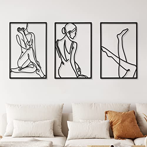 CHENGU 3 Pieces Metal Minimalist Abstract Woman Wall Art Line Drawing Wall Art Decor Single Line Female Home Hanging for Kitchen Bathroom Living Room - style: Leg Style