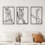 CHENGU 3 Pieces Metal Minimalist Abstract Woman Wall Art Line Drawing Wall Art Decor Single Line Female Home Hanging for Kitchen Bathroom Living Room - style: Leg Style