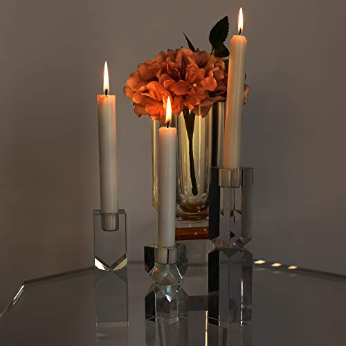 Crystal Candle Holders Set of 3, Clear Taper Candle Holder Decor, Table Centerpieces for Home Party and Wedding Decoration(3.9''/5.9''/7.9'' Height)