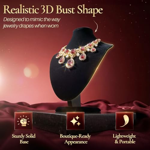 Flexzion Necklace Display Stand - Jewelry Bust Display, 10 Inch Black Velvet 3D Mannequin Holder for Necklaces, Pendants & Lockets - Jewelry Display for Home, Boutique & Trade Shows - color: Black Velvet (1 Pack), size: Small (1 Pack)