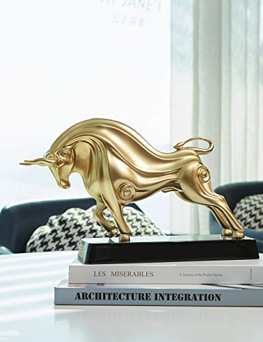 HAUCOZE Wall Street Bull Statue Animal Sculpture Lucky Figurine Gift Modern Home Decor Art for Living Room Gold Polyresin 12 Inch - color: Gold, size: Large