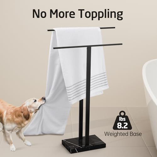 KES Standing Towel Rack with Black Natural Marble Base, 2-Tier Towel Rack Stand for Bathroom Floor, Bath Towel Holder Fits Bath Towel & Hand Towel,18/8 Stainless Steel, BTH217-BBK - color: Black Marble & Black Bar, size: 33” H (2-tier)
