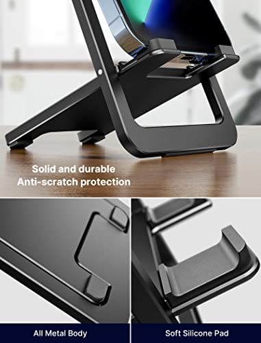 JSAUX Cell Phone Stand, Foldable Aluminum Adjustable Phone Holder for Desk Portable Travel Essentials Office Accessories for iPhone 17 16 15 14 13 Pro Max Samsung S25 S24 S23 Ultra Kindle-Black - color: Black, size: 1-PACK