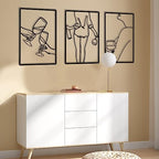 CHENGU 3 Pieces Metal Minimalist Abstract Woman Wall Art Line Drawing Wall Art Decor Single Line Female Home Hanging for Kitchen Bathroom Living Room - style: Novel Style