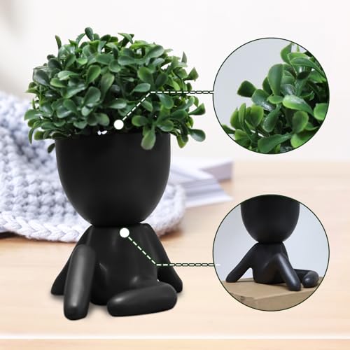 Zerzsy Cute Faux Succulent Desk Decor, Small Fake Plants Decor for Bedroom and Bathroom, Lovely Faux Succulent Desk Decoration for Office and Home - Set of 1 - color: Black-e