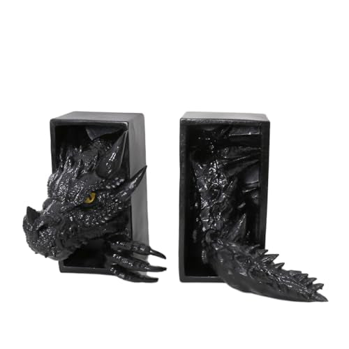 Dragon Bookends, Black Fantasy Book Nook Insert, Gothic Library Decor, Decorative Dragon Shelf Display
