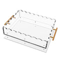 Acrylic Scalloped Tray 14'' X 11'' Acrylic Serving Tray with Magnetic Mat and Handles for Customizable Picture, Clear Acrylic Tray for Bathroom Kitchen Living Room Decor Vanity Perfume