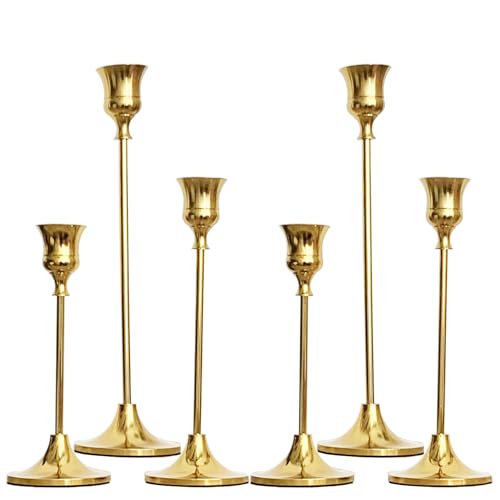 6PCS Brass Candlestick Holders Gold Candle Holders Taper Candle Holders Decorative for Thanksgiving Decor Christmas Dinning Wedding Party Anniversary - color: Gold