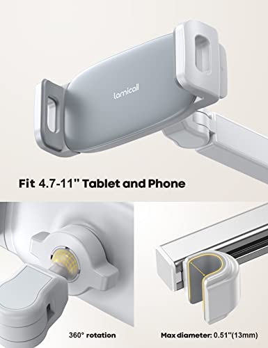 Lamicall Car Headrest Tablet Holder - [Extension Arm] Upgrade Adjustable Tablet Car Mount for Back Seat, Road Trip Essentials for Kids, for 4.7-11" Device like iPad Pro, Air, Mini, Galaxy, Fire, White - color: White