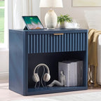 LEYAOYAO 31" Wide Fluted Nightstand with Charging Station, Oversized Extra Large 1 Drawer Night Stand with Golden Handle, Blue Wood Bedside Table Tall End Tables,for Bedroom, Living Room, Hallway - color: Blue, size: 1 Drawers
