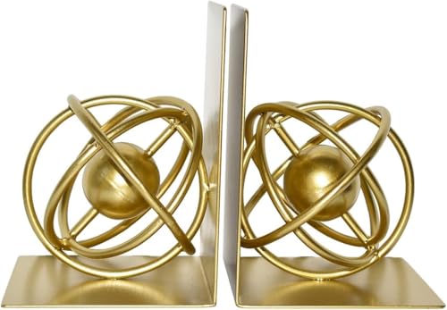 Gold Metal Bookends Set of 2, Heavy Duty Book Ends for Heavy Books, Unique Modern Geometric Ball Round Style Decorative Book Holders for Shelves Office Home Accent Decor，1 Pair/2Pieces